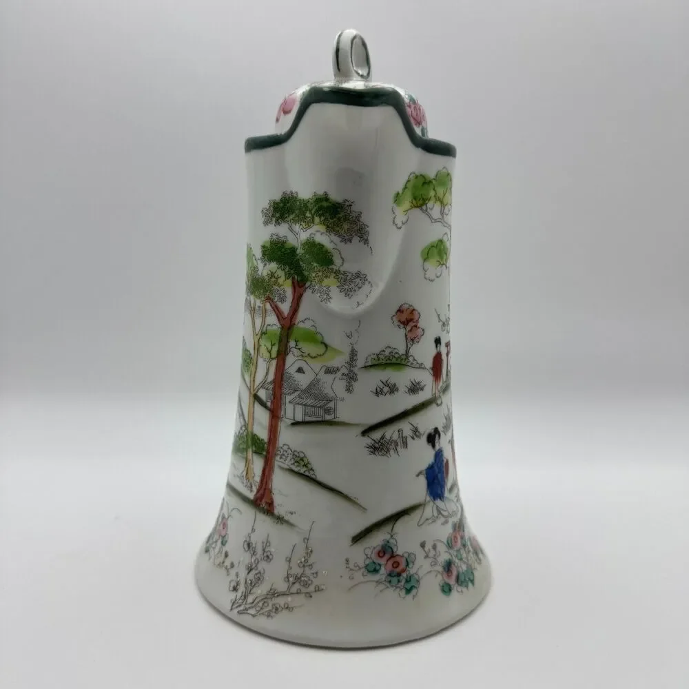 Vintage Japanese Porcelain Chocolate Pot Geisha Pagoda Scene Made in Japan 9.5